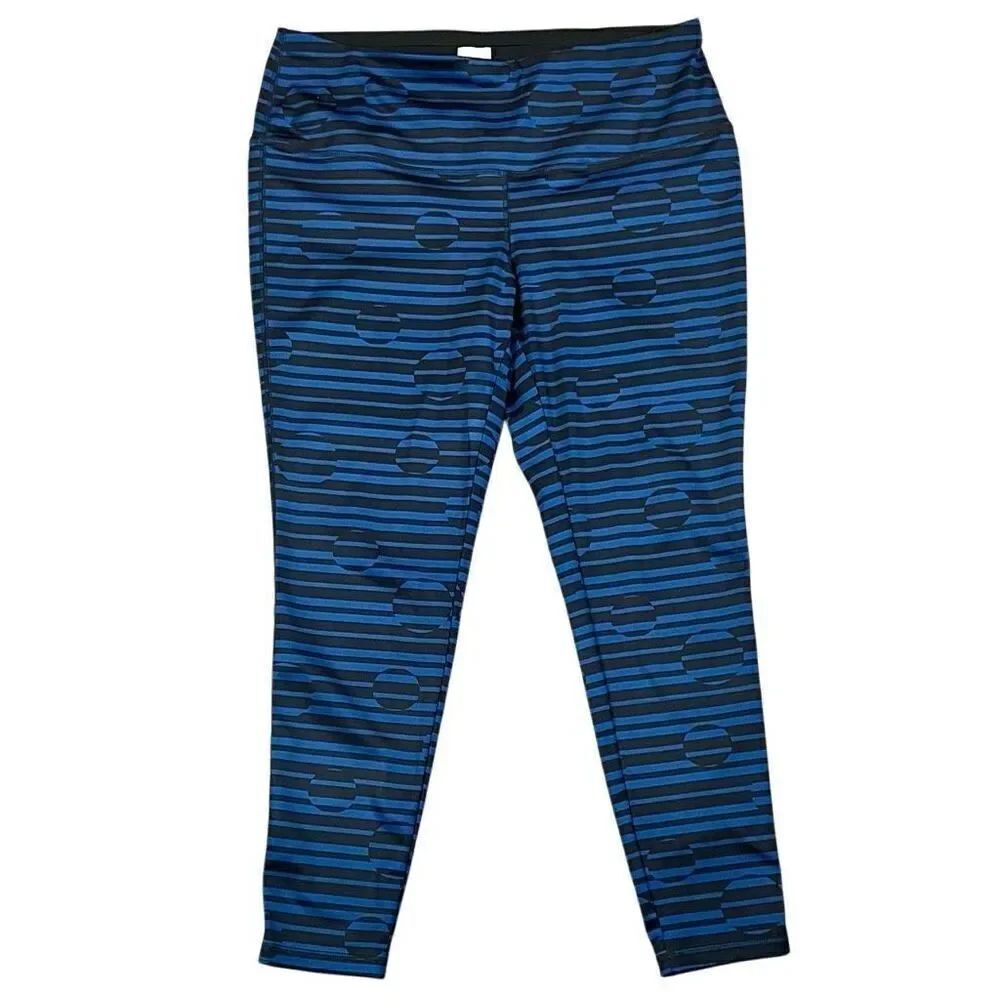Chico’s Zenergy Blue Black Striped So Slimming Active Leggings 2 12/14
